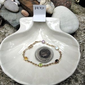 14kt Solid Gold & Multi Gemstone Bracelet